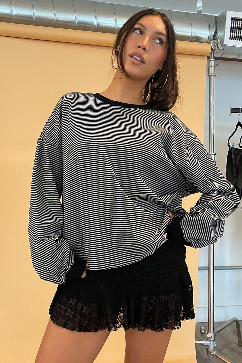 Rowan Grey and Black Stripe Sweatshirt