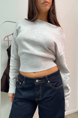 Paris Light Grey Wide Neck Fitted Sweater