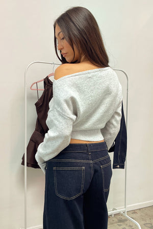 Paris Light Grey Wide Neck Fitted Sweater