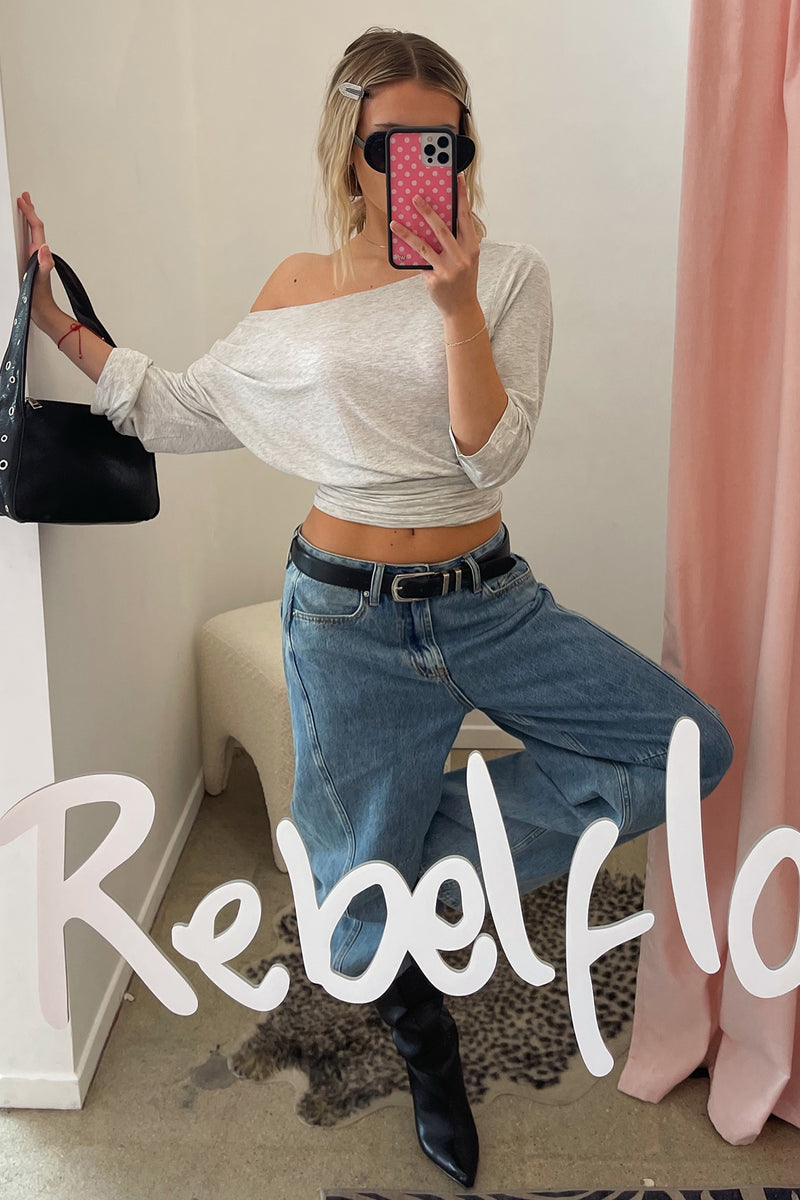 Naomi Heather Grey Wide Neck Long Sleeve Top