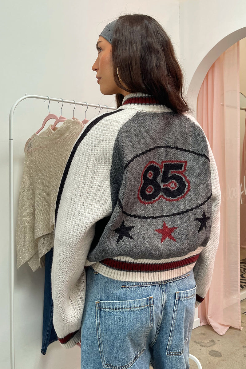 85 Grey with Stripe Detail Zip Up Cardigan