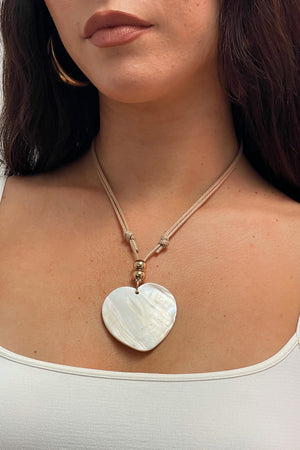 Cream Heart Shaped Shell with Cream Cord Necklace