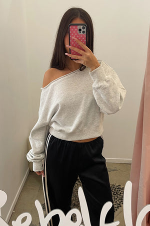 Off the Hook Heather Grey Off the Shoulder Sweatshirt