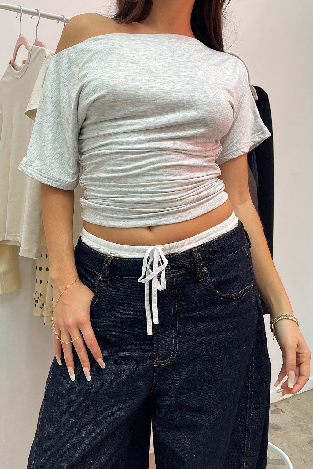 In Tune Light Heather Grey Wide Neck Top