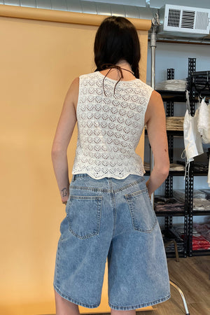 Beach Day Ivory Crochet Tie Front Tank Top