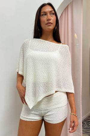 Be Together Ivory Textured Knit Foldover Mini Shorts