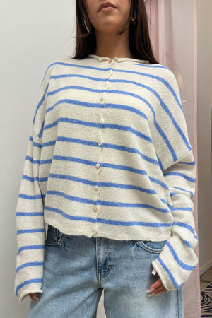 Blythe Ivory with Light Blue Stripe Button Up Cardigan