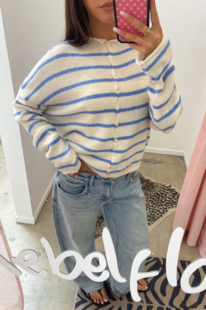 Blythe Ivory with Light Blue Stripe Button Up Cardigan