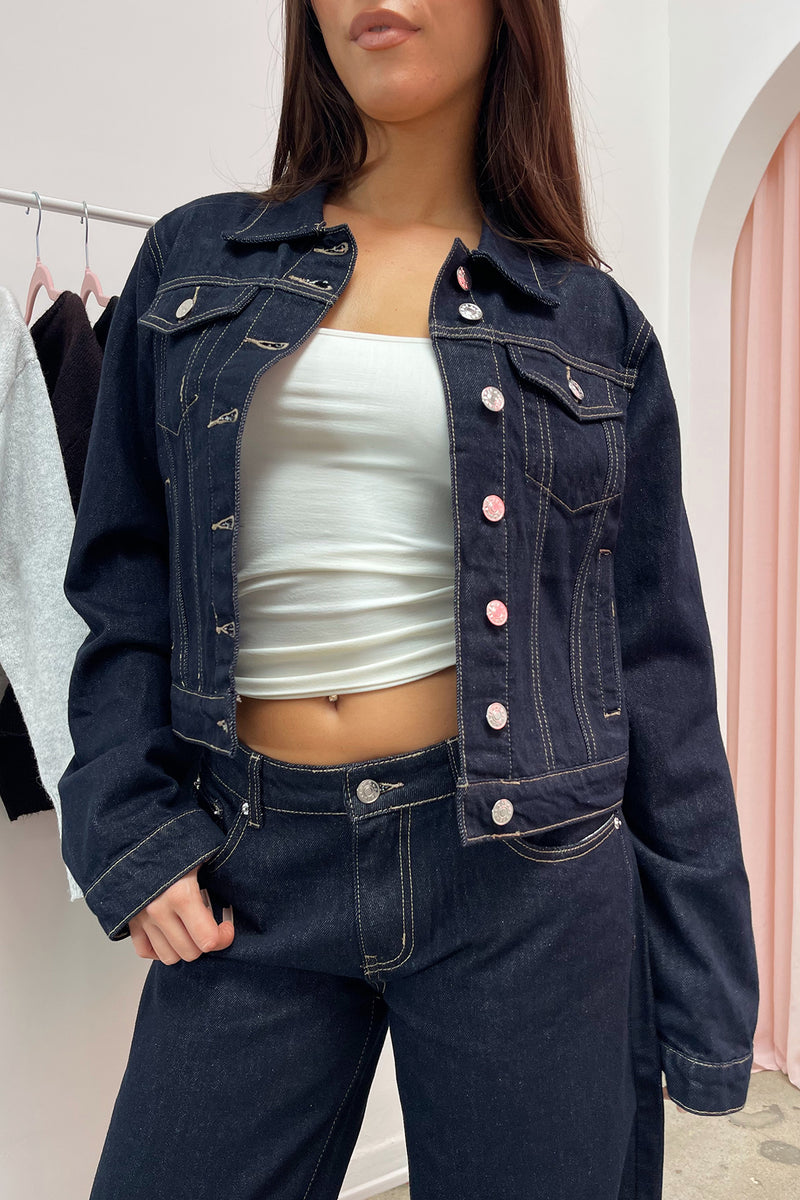 Casting Call Dark Denim Fitted Jean Jacket