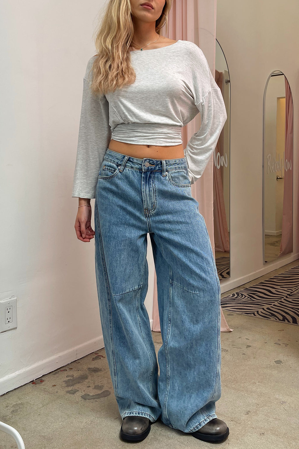 Pounding Pavement Light Denim Low Rise Wide Leg Jeans