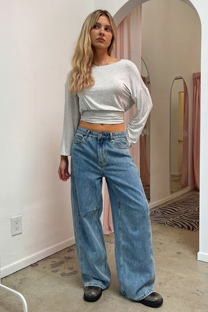 Pounding Pavement Light Denim Low Rise Wide Leg Jeans