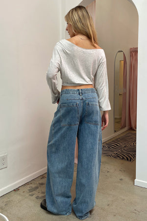 Pounding Pavement Light Denim Low Rise Wide Leg Jeans