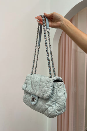 Off Duty Ultra Light Wash Denim Quilted Flap Bag