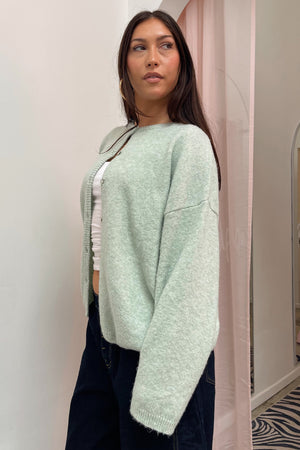 Collins Mint Plush Button Up Cardigan