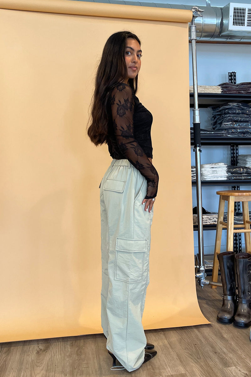 Outside the Lines Mist with Contrast Stitch Parachute Pants