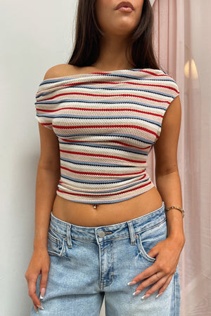 Perfect Timing Multicolored Stripe Knit Asymmetrical Top