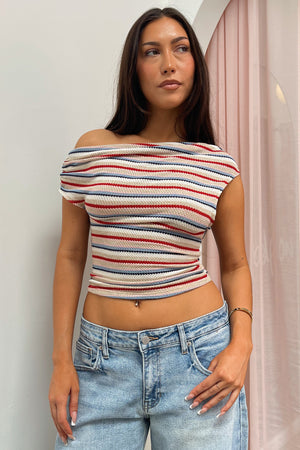 Perfect Timing Multicolored Stripe Knit Asymmetrical Top