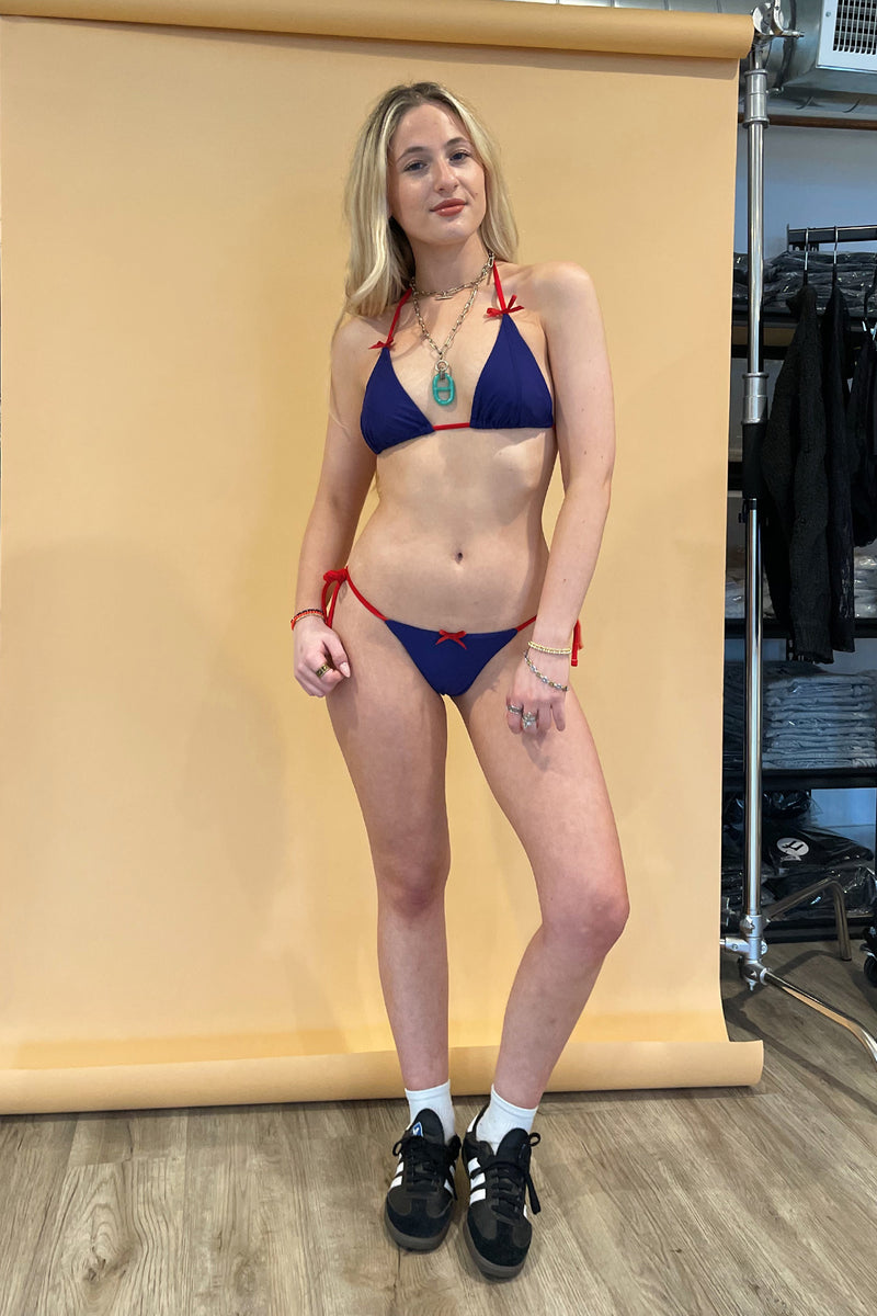 Gracie Navy Blue with Red Tie and Bow Bikini