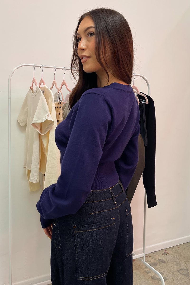 Très Chic Navy Snap Closure Fitted Cardigan