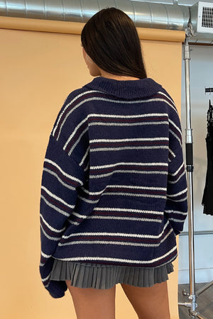 Arden Navy Stripe Collared Knit Sweater