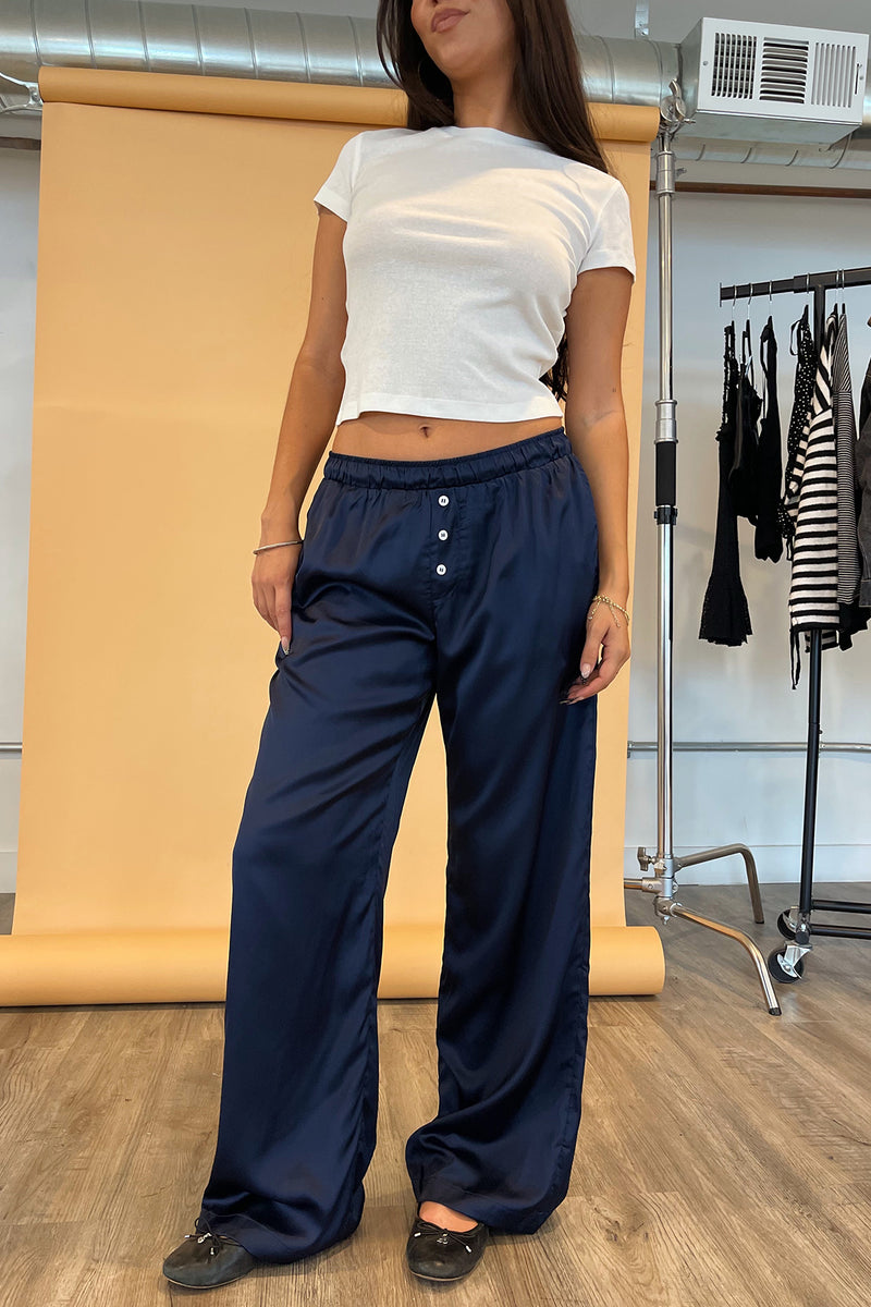 Sawyer Navy Satin with Button Detail Pants