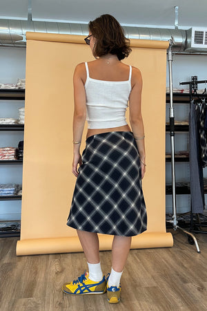 Olivia Navy Plaid Midi Skirt