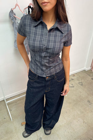 Emerson Navy Plaid Collared Button Up Top