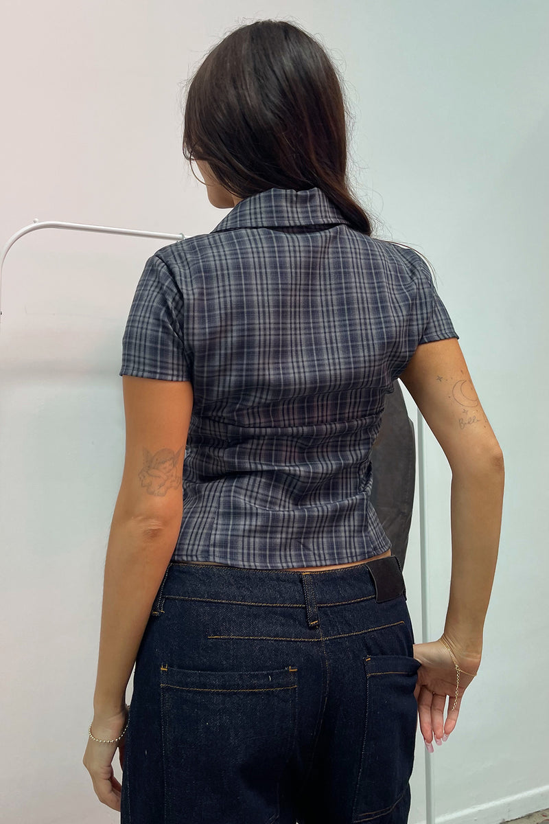 Emerson Navy Plaid Collared Button Up Top