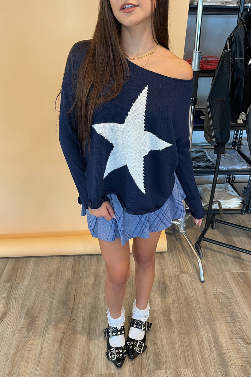 Seeing Stars Navy Knit Sweater