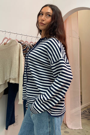 Do Not Disturb Navy and White Stripe Zip Up Hoodie