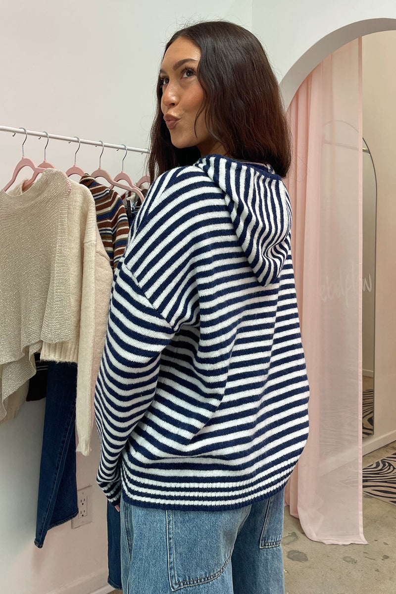 Do Not Disturb Navy and White Stripe Zip Up Hoodie