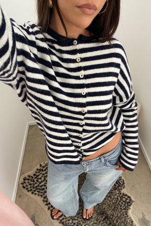 Blythe Navy and Ivory Stripe Button Up Cardigan