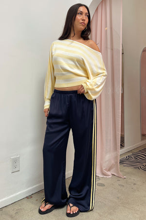 Playing Field Navy with Yellow Side Stripe Satin Pants