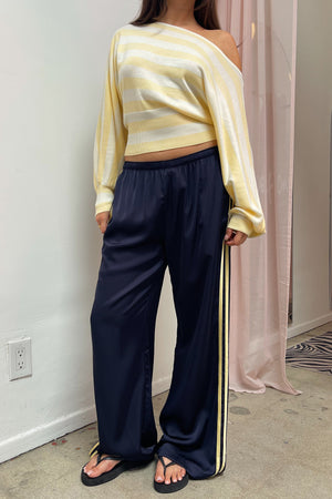 Playing Field Navy with Yellow Side Stripe Satin Pants