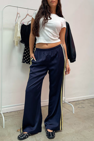 Playing Field Navy with Yellow Side Stripe Satin Pants