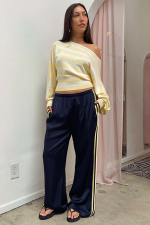 Playing Field Navy with Yellow Side Stripe Satin Pants