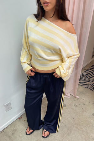 Playing Field Navy with Yellow Side Stripe Satin Pants