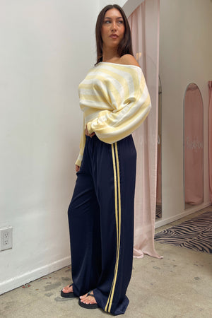 Playing Field Navy with Yellow Side Stripe Satin Pants