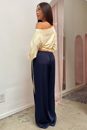Playing Field Navy with Yellow Side Stripe Satin Pants