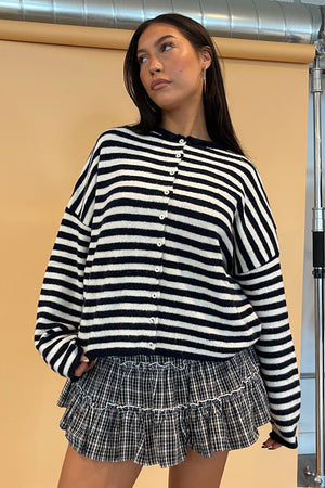 Blythe Navy and White Stripe Button Up Cardigan