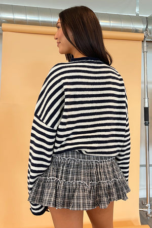 Blythe Navy and White Stripe Button Up Cardigan