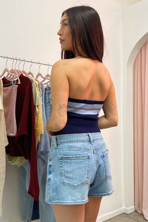 Gisele Navy Blue with Light Blue and Tan Stripe Tube Top
