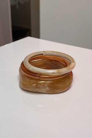 Cream Tan and Brown Marble Bangle Set