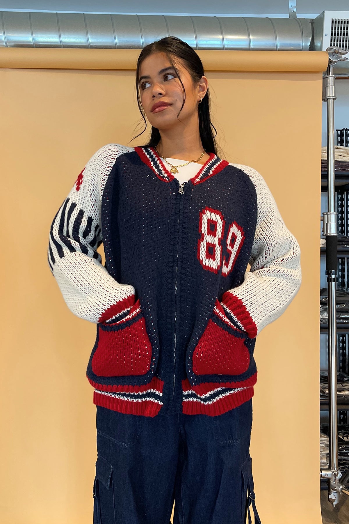 – Navy Zip Number Up Sweater Rebelflow Knit 89