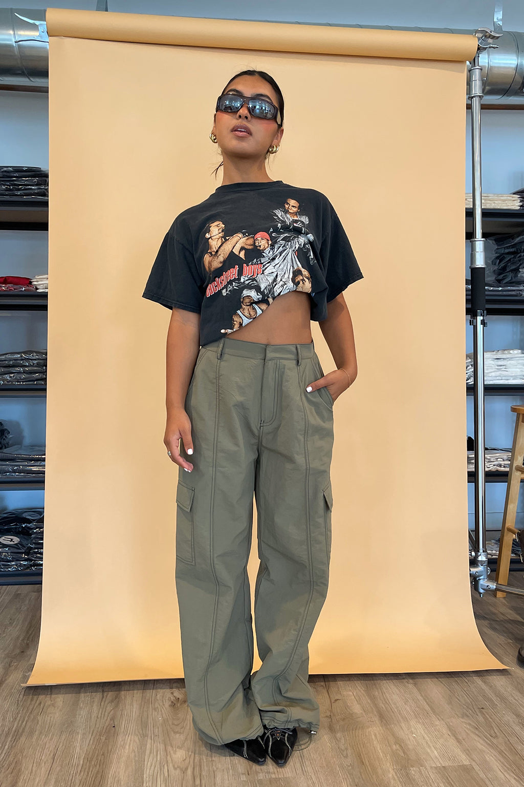 Outside the Lines Olive with Contrast Stitch Parachute Pants