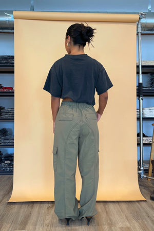 Outside the Lines Olive with Contrast Stitch Parachute Pants