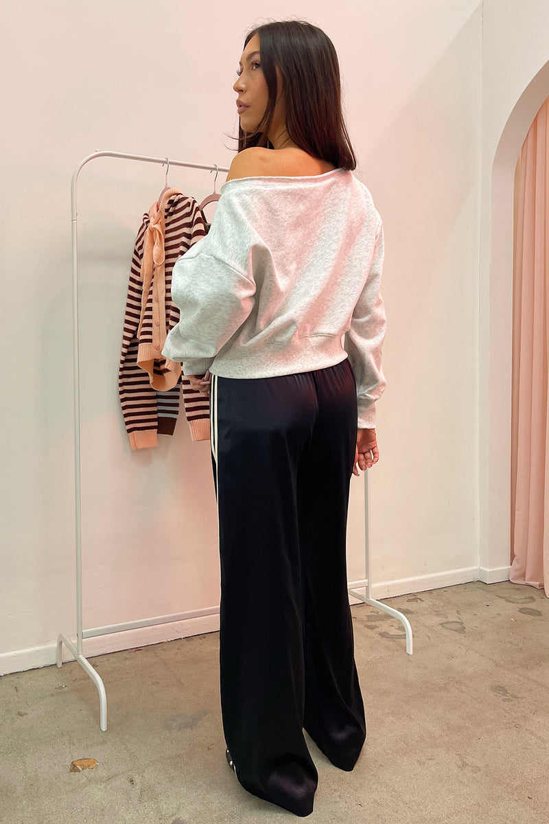 Warm Up Black with Cream Side Stripe Satin Pants