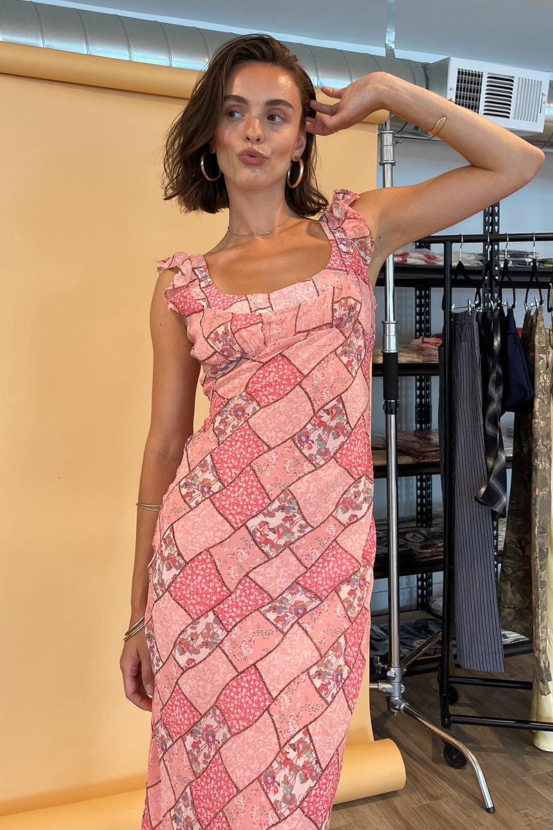 Gemma Pink Patchwork Midi Dress