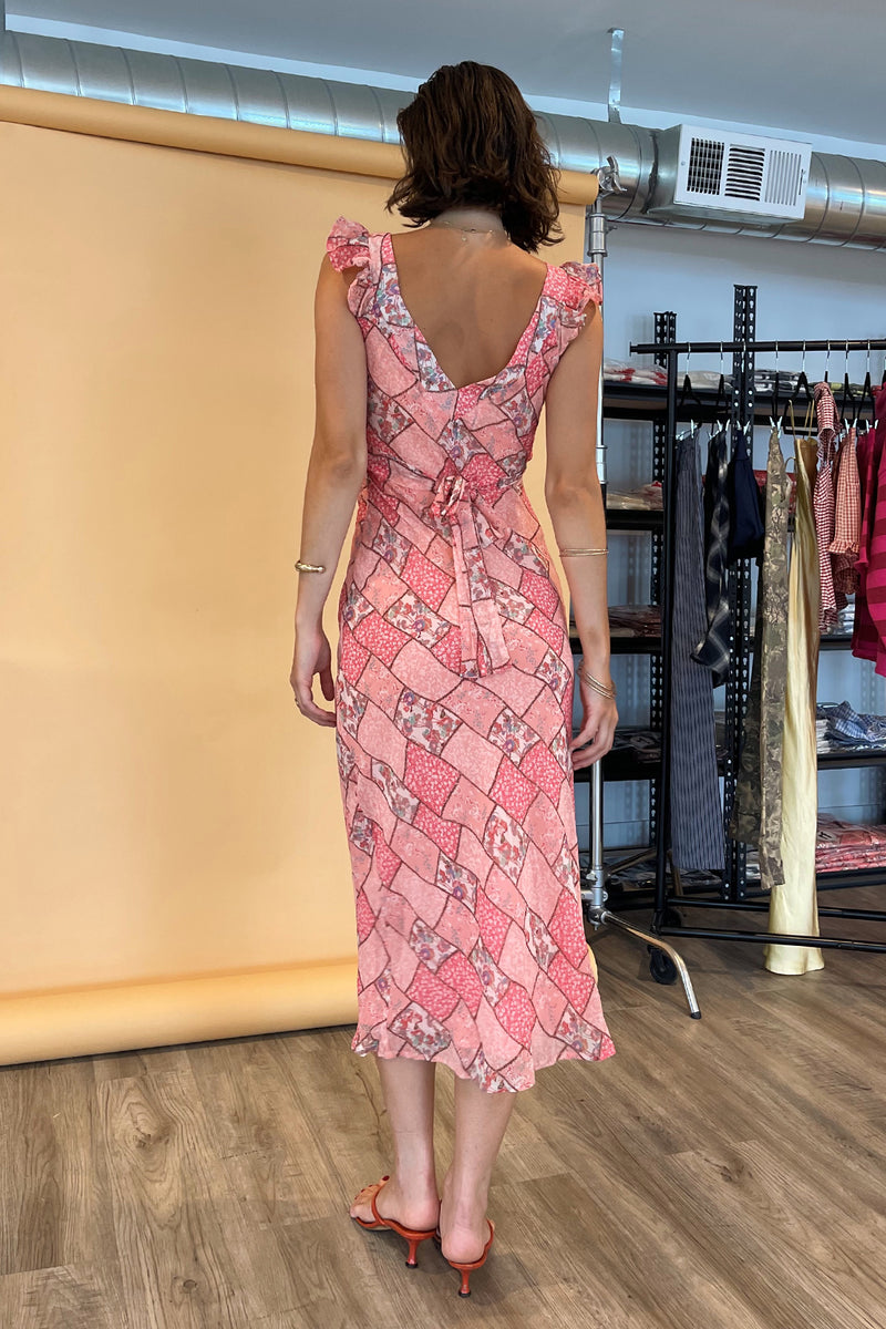 Gemma Pink Patchwork Midi Dress