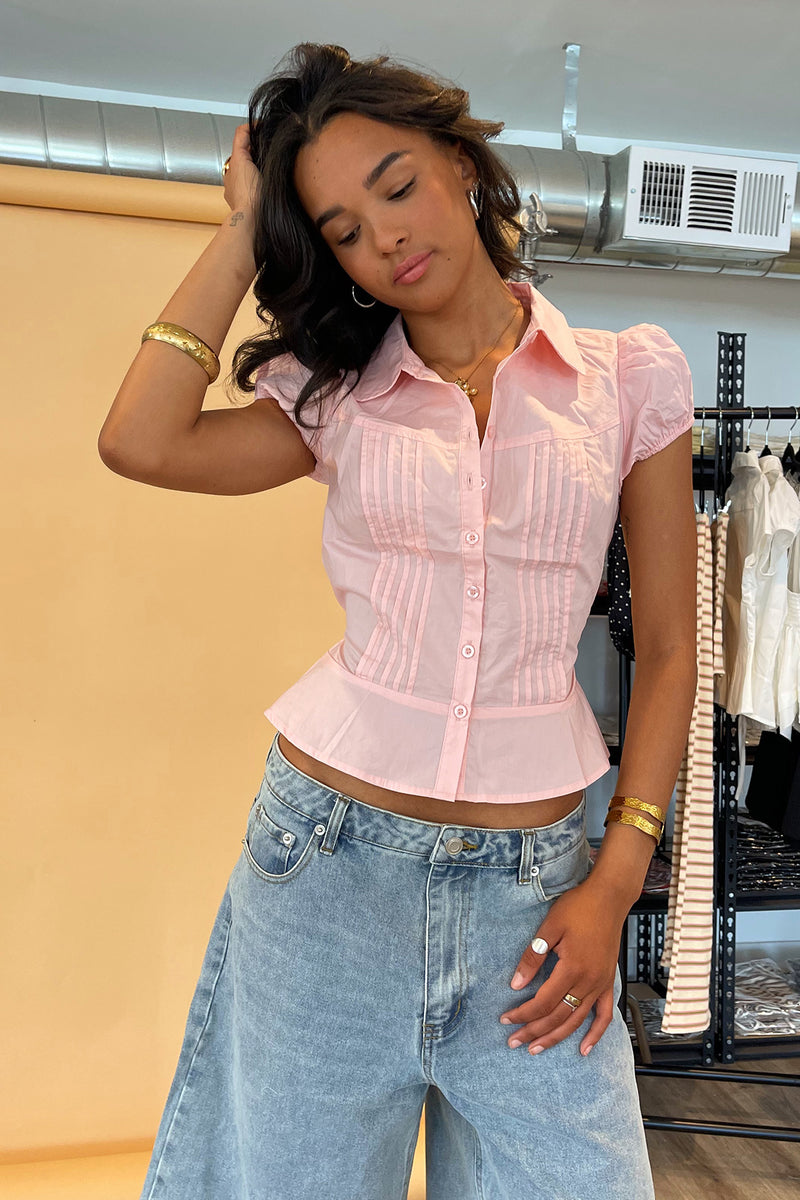 Alice Pink Button Up Tie Back Top